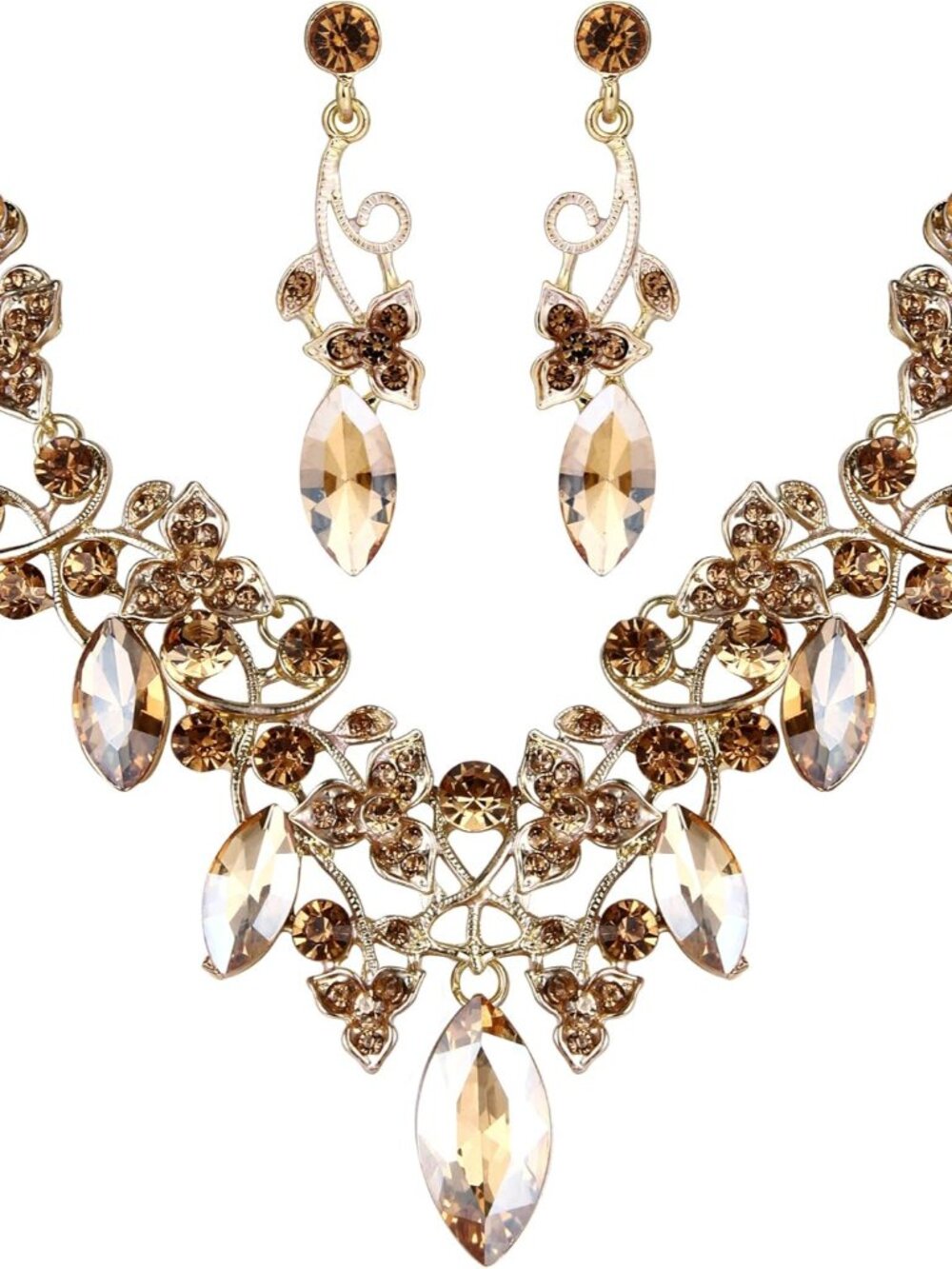 Women's Costume Fashion Crystal Floral Vine Leaf Statement Necklace Dangle Earri